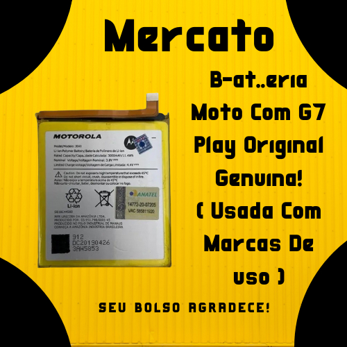 B-at..eria Moto Com G7 Play Original Genuina! ( Usada Com Marcas De uso ) Funcionando Perfeitamente