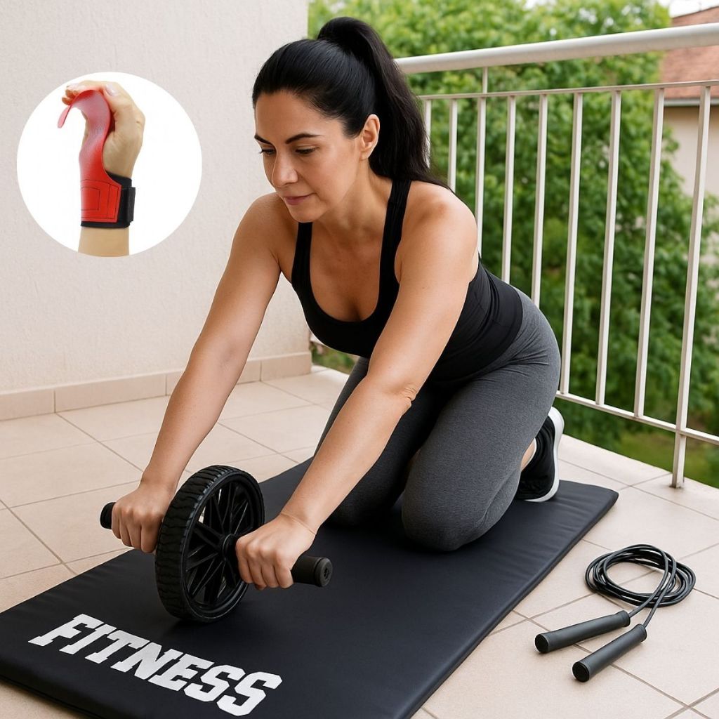 Colchonete  Roda Abdominal Corda de Pular Luva Palmar Profissional CrossFit Musculação Oferta por Tempo Limitado