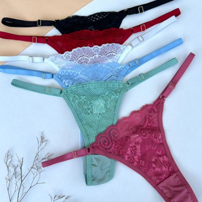 Kit com 5 Calcinhas em Renda e Microfibra Fio Duplo Alças Reguláveis String Revenda em Oferta na Shopee