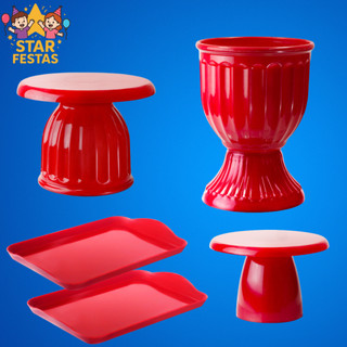 Kit Mesa De Festa - 1 Boleira Romana Slim , 1 Vaso Romano , 1 Mini Cake Slim e 2 Bandejas 20x13
