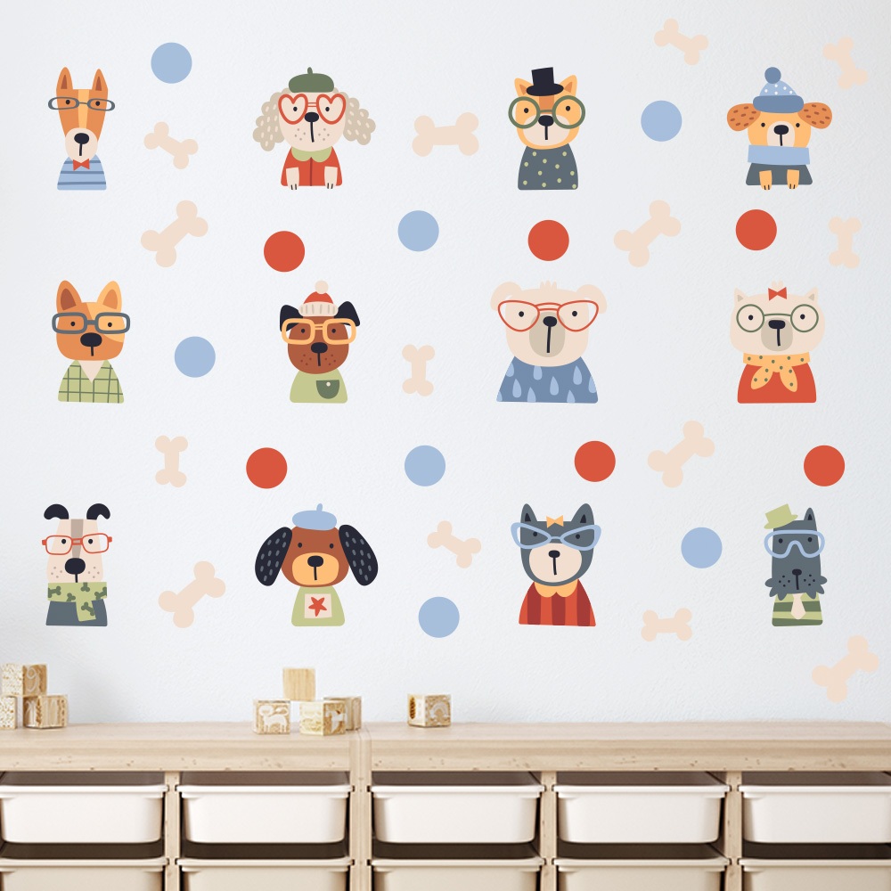Adesivo de Parede Infantil Pet Shop Cachorros Quarto Menina Menino Decoração Bebê - 409adn
