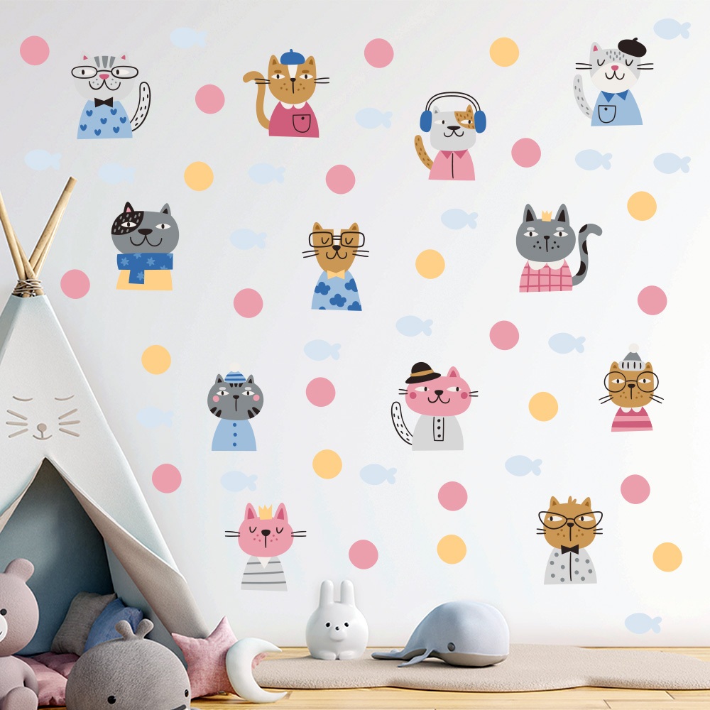 Adesivo de Parede Infantil Pet Shop Gatos Quarto Menina Menino Decoração Bebê - 410adn