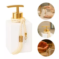 01 Frasco Vidro Porta Sabonete Cubo 250ml Branco C/ Válvula Prime Super Luxo + Enfeite