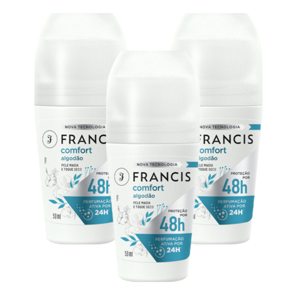 Kit 3 Desodorante Rollon Francis Algodão 50ml