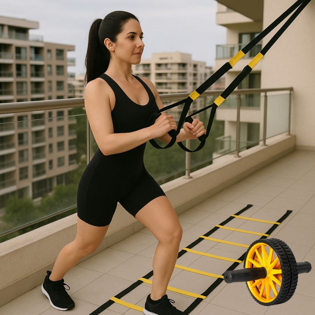 Fita Suspensão TRX + Escada de Agilidade + Roda Abdominal Transforme Seu Corpo Agora Em Casa Lançamento Envio Imediato