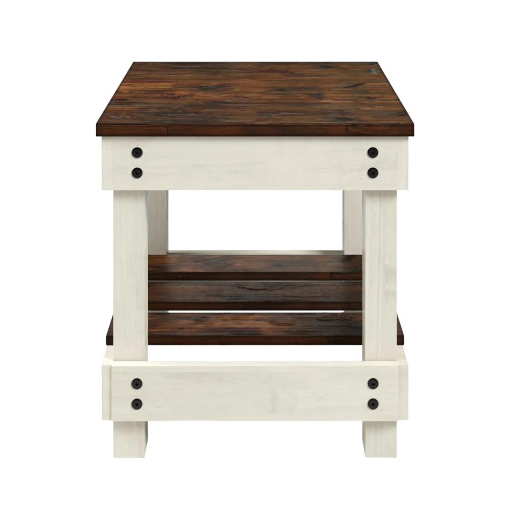 Mesa Lateral de Madeira Maciça Pinus com Prateleira Branco Envelhecido Harvest – Pense Dentro da Caixa