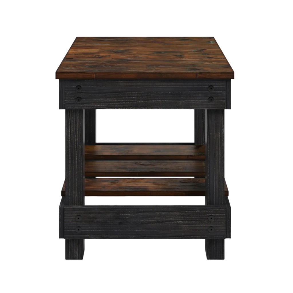 Mesa Lateral de Madeira Maciça Pinus com Prateleira Walnut Preto Distressado Harvest – Pense Dentro da Caixa