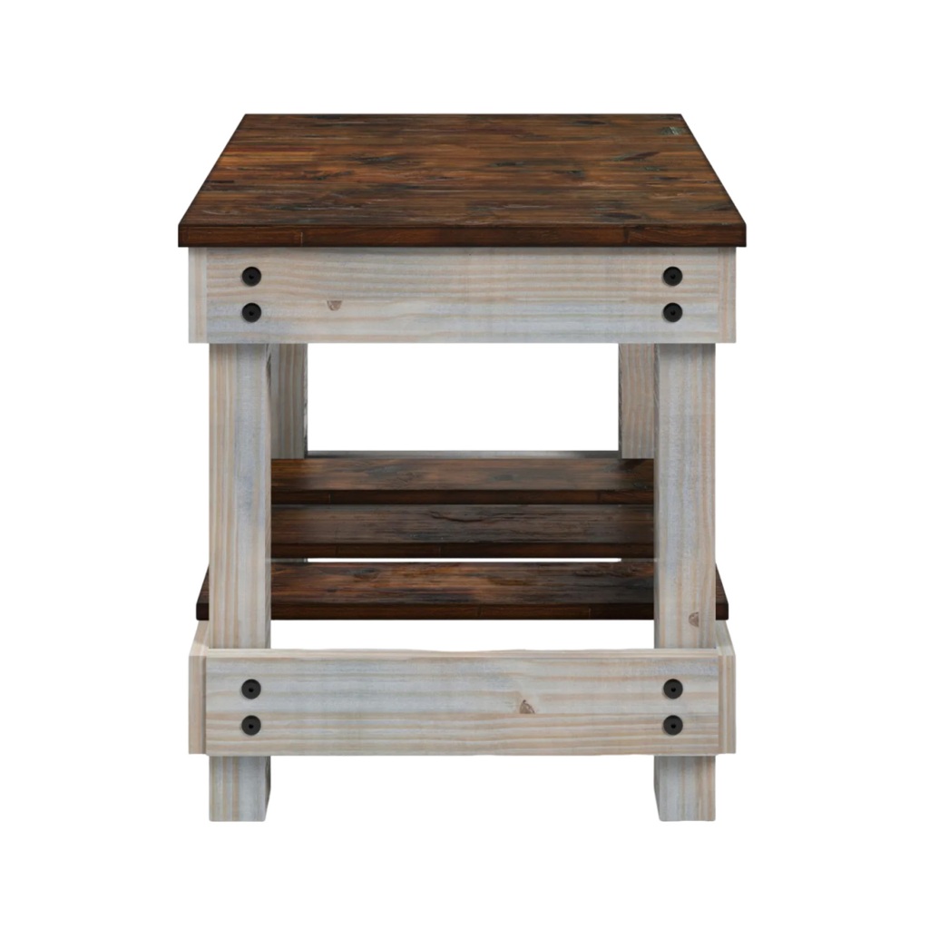 Mesa Lateral de Madeira Maciça Pinus com Prateleira Walnut Cinza Claro Distressado Harvest – Pense Dentro da Caixa