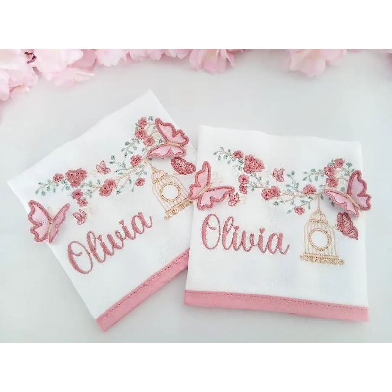 Fraldas de Pano de Boca kit 2 peças Bordadas Personalizadas com nome bebe em Oferta na Shopee