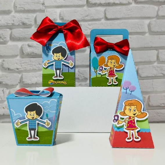 Kit Festa Infantil Três Palavrinhas- Pegue e Monte - Lembrancinhas - Aniversário - Caixinhas Personalizadas - Papelaria