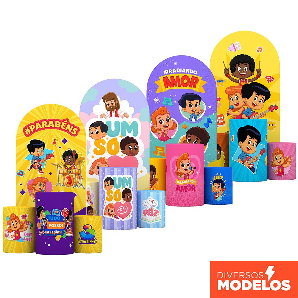 Trio Capa Cilindro e Painel Romano 3 Palavrinhas Sublimado Em Tecido Veste Fácil - Licenciado em Oferta na Shopee