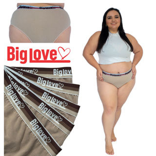 Kit 5 calcinhas Tangão Conforto Plus Size BIG LOVE em Algodão (cotton) Cós largo e Cintura alta R026 em Oferta na Shopee
