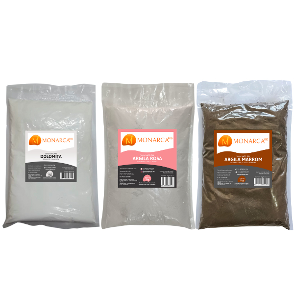 Kit Dolomita + Argila Rosa + Marrom 1kg Cada – Clareamento, Rejuvenescimento e Controle de Oleosidade