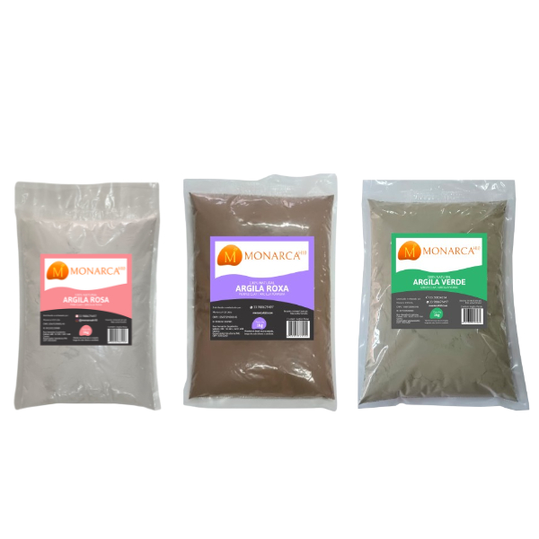Kit Argila Rosa, Roxa e Verde 1kg Cada – Limpeza Profunda, Hidratação e Revitalização Natural