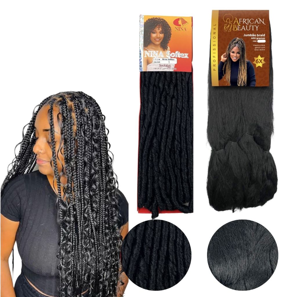 Kit Gypsy  Fibra Jumbo + Nina Softex para Tranças e Penteados Promoção em Oferta na Shopee