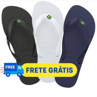 Kit X2 ou X1 Pares De Chinelo Masculino Brasil Branco Chinelos Preto Macio Confortável com Bandeira Unisex-022 em Oferta na Shopee