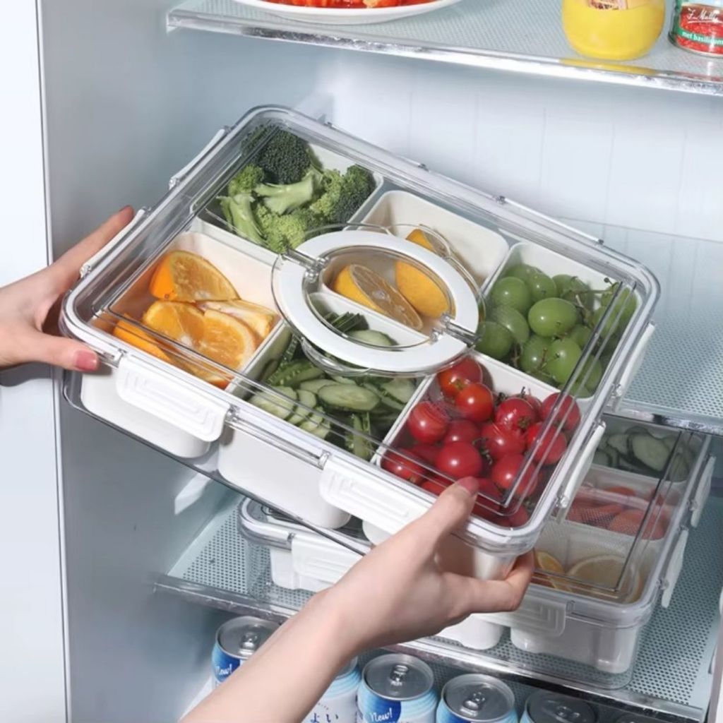 Organizador De Alimentos Hermético Geladeira Tampa Com 6 Divisórias