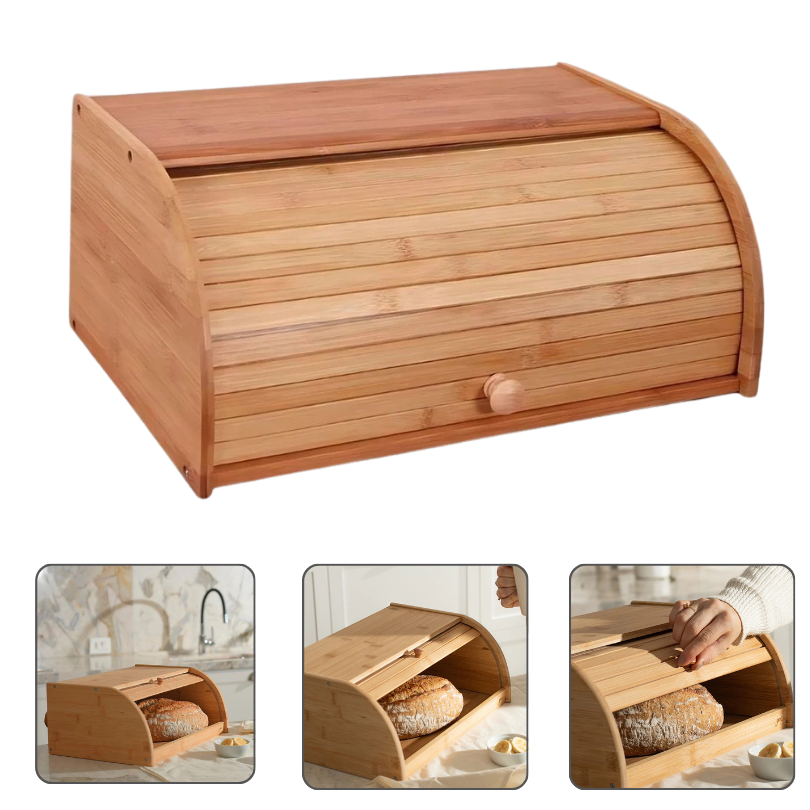 Porta Pão Em Bambu Cesta Para Pães Em Bambu Natural Com Tampa Retrátil E Filtro Anti Poeir...