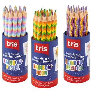 Kit 12 Lápis Arco Íris Rainbow Multicolor Metálico Neon Mina Do Lápis Degradê Tons Diferentes- TRIS