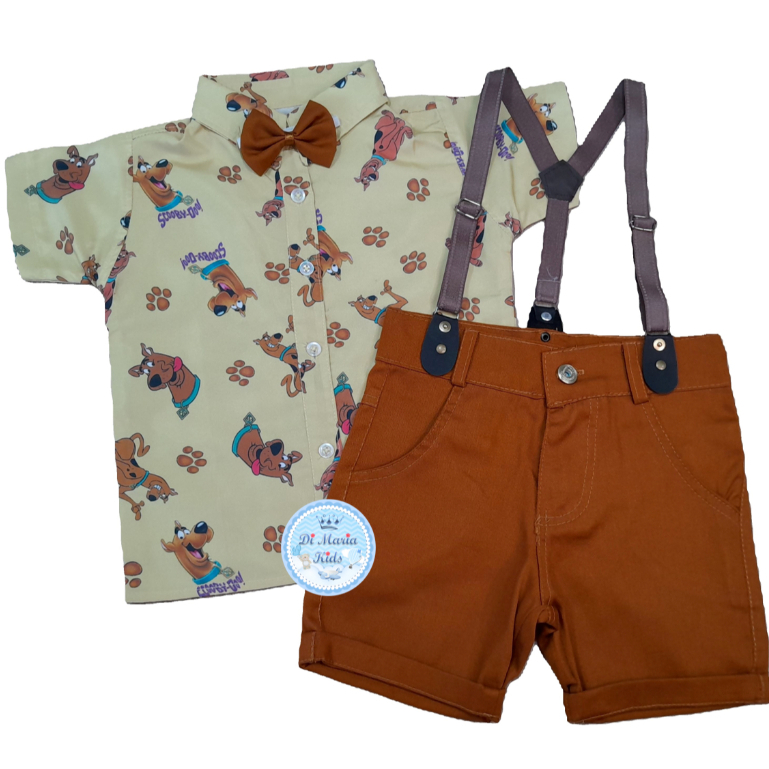 Conjunto Temático Scooby Camisa Short Suspensório Roupa bebe menino festa infantil Personagens