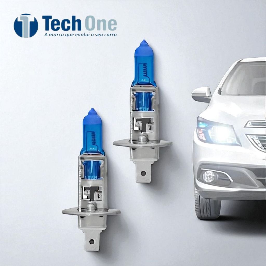 KIT 2 Lâmpadas H1 12V 55W Super Branca Automotiva Farol e Milha TECH ONE