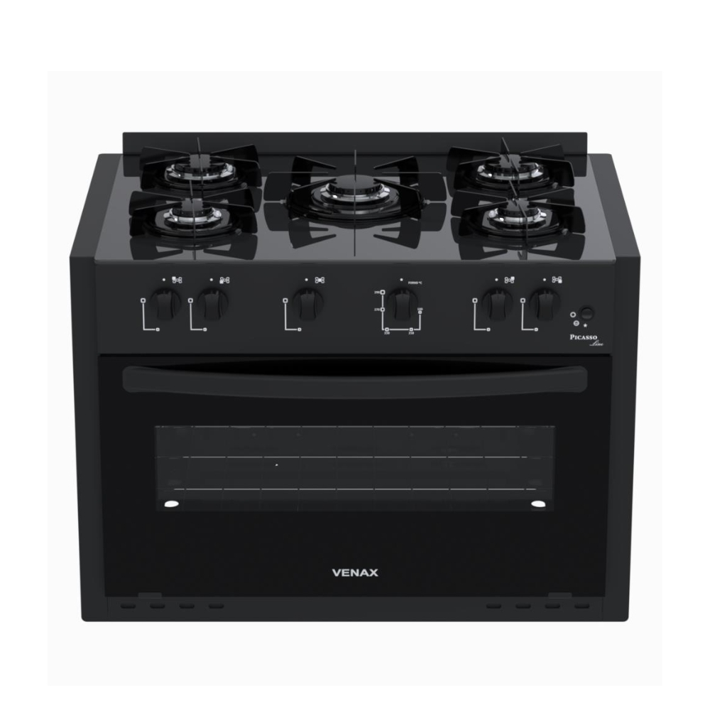 Imagem Fogão a Gás de Embutir Venax 5 Bocas, Mesa de Vidro, Acendimento Automático, Forno 88,3L Bivolt