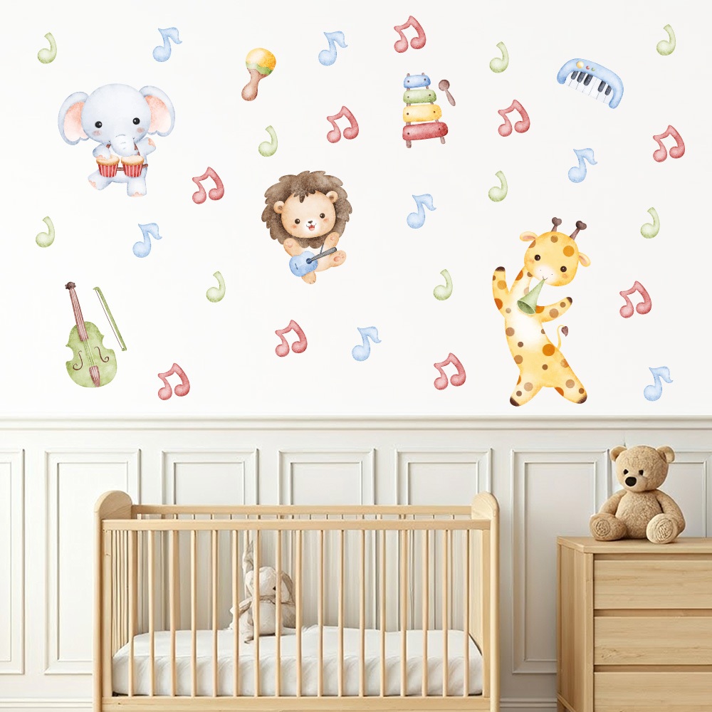 Adesivo de Parede Infantil Safari Música Quarto Menina Menino Decoração Bebê - 449adn