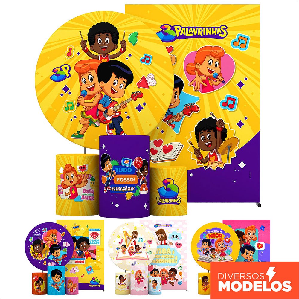 Kit Painel Festa 3 Palavrinhas Casado E Capa Cilindro Sublimado Em Tecido Veste Fácil - Licenciado em Oferta na Shopee