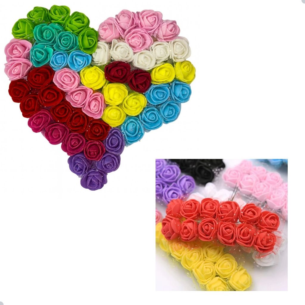 Imagem Kit 144 ou 72 Unidades Mini Rosas de EVA para Lembrancinha, Artesanato, Decoração e Festas
