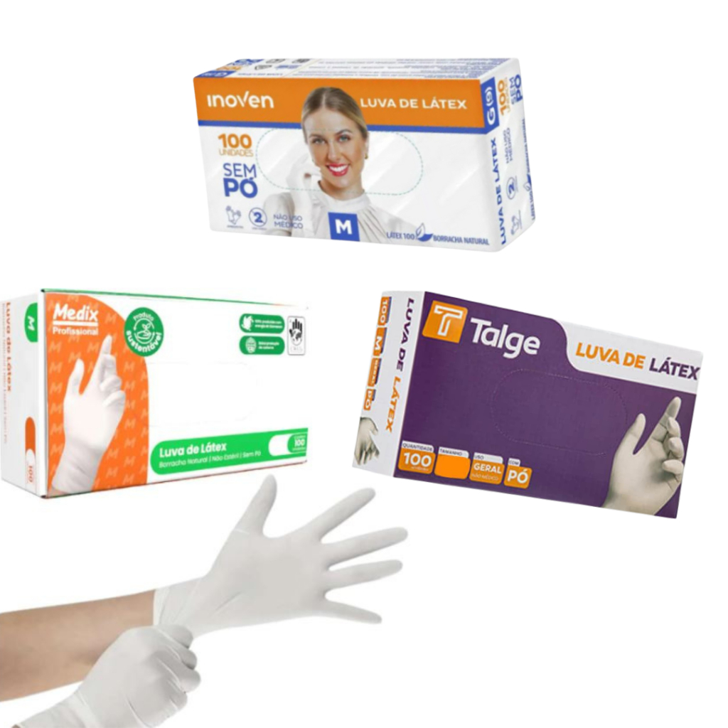 Kit 100 Unidades Luvas Látex Descartável Sem Pó Profissional Luva Branca Tamanho  P, M e G em Oferta na Shopee