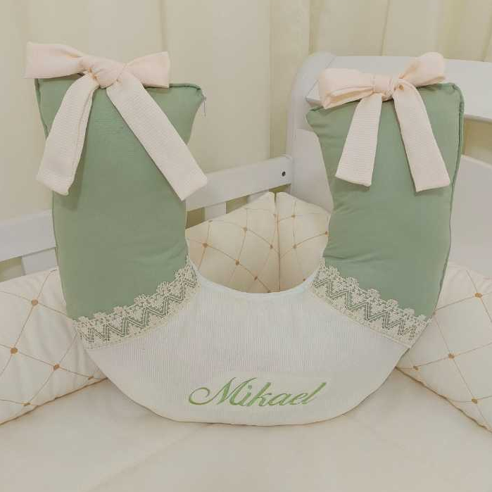 ALMOFADA DE AMAMENTAÇÃO PALHA COM VERDE CHÁ E GRIPIER PERSONALIZO O NOME DO SEU BEBÊ LUXO DELICADA em Oferta na Shopee