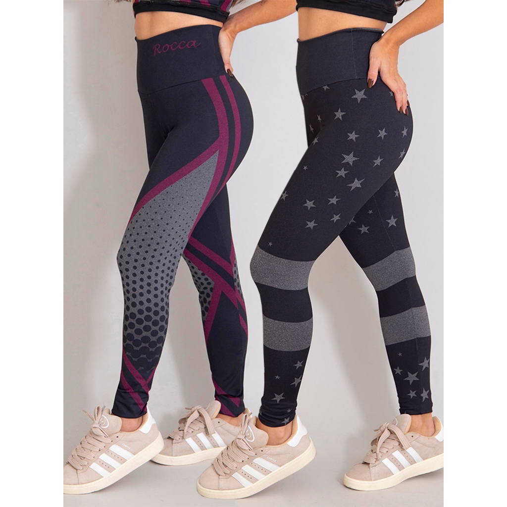 Kit 2 Calças Leggings Sublimadas Yoga Cintura Alta