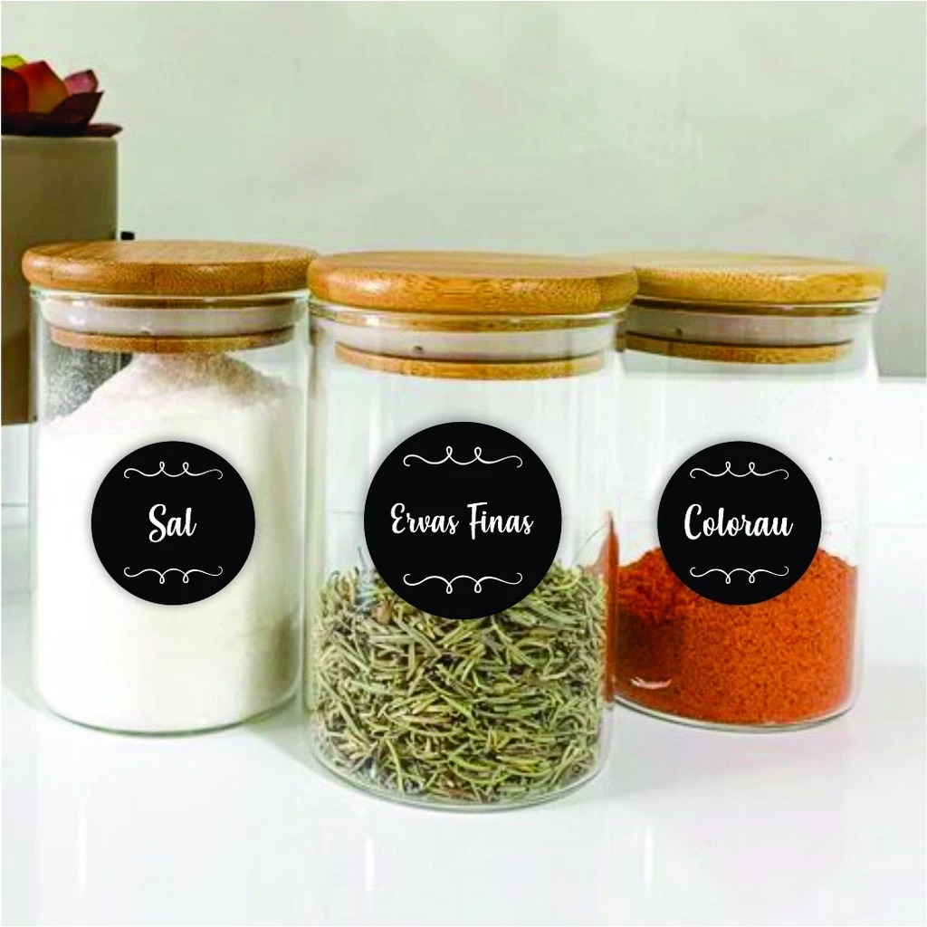 36 Etiquetas para Potes de Condimentos Temperos Mantimentos 3,8x3,8cm