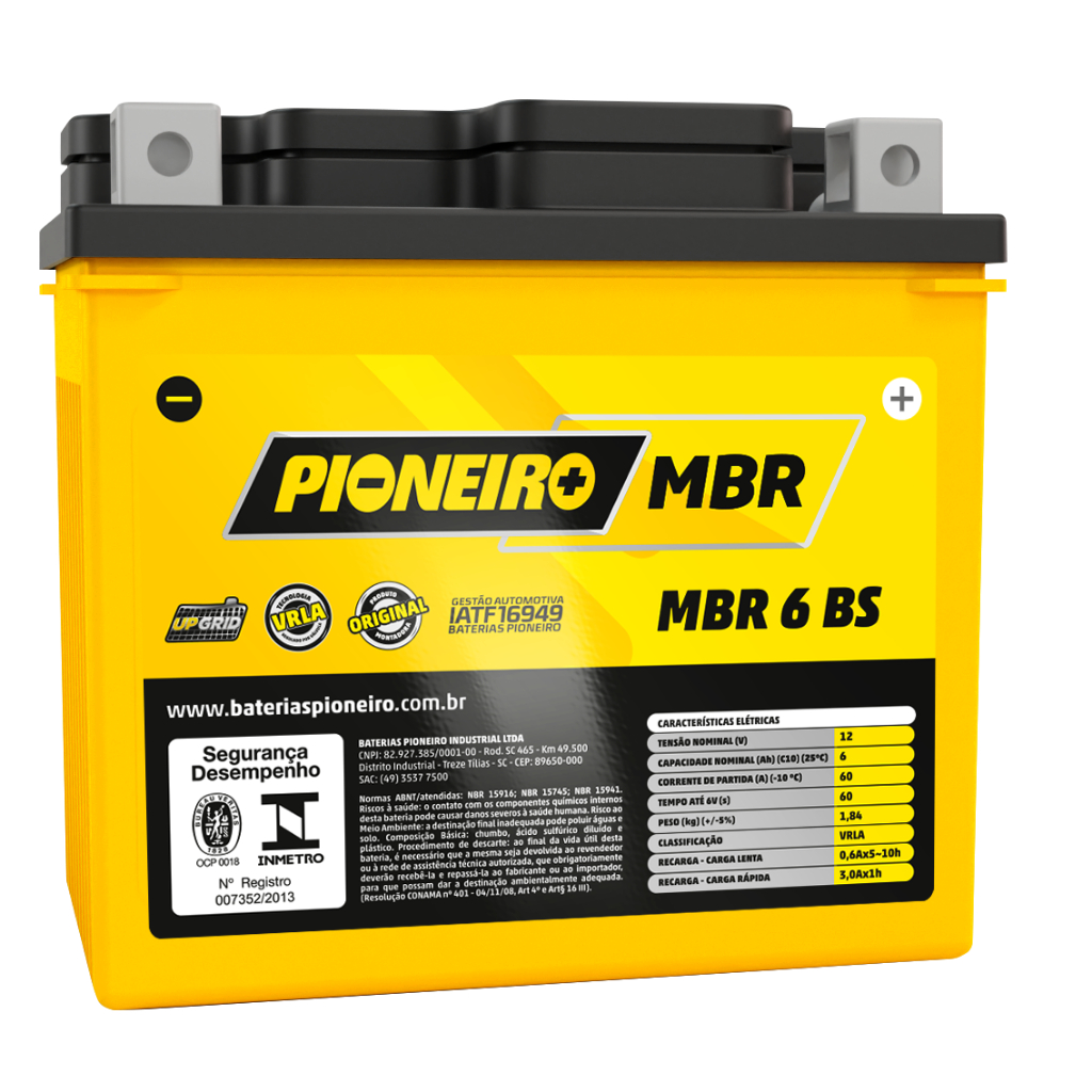 Bateria Pioneiro Moto 6ah para SUNDOWN Hunter 90, 100, FYM FY-100; Biz 125, 100 NXR 125 150 160
