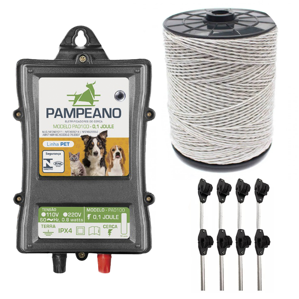Kit 13 Hastes, Eletrificador E Fio Cerca Elétrica Cães Gatos
