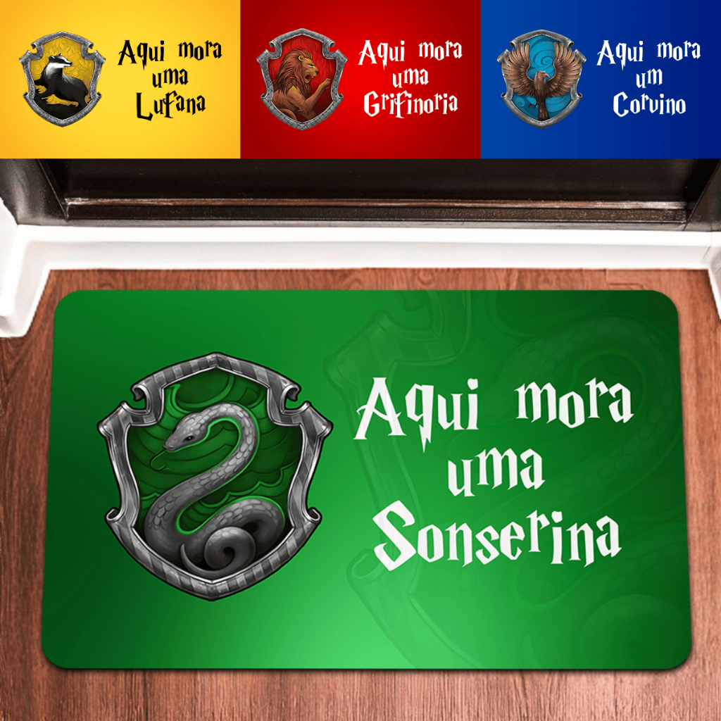 Tapete de Entrada Decorativo Harry Potter Anti Derrapante Casas de Hogwarts Sonserina 55x35cm em Oferta na Shopee