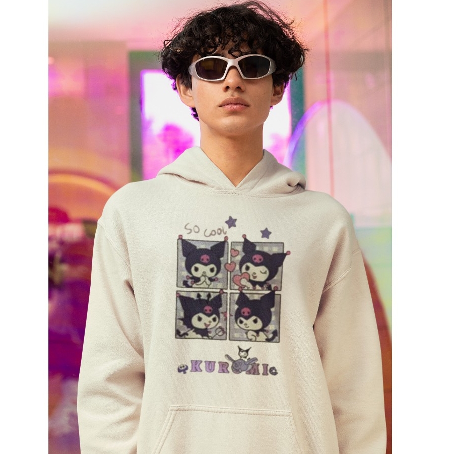 Moletom Canguru Kuromi So Cool Cute Little Anime Blusa de Frio Com Capuz Flanelado De Inverno