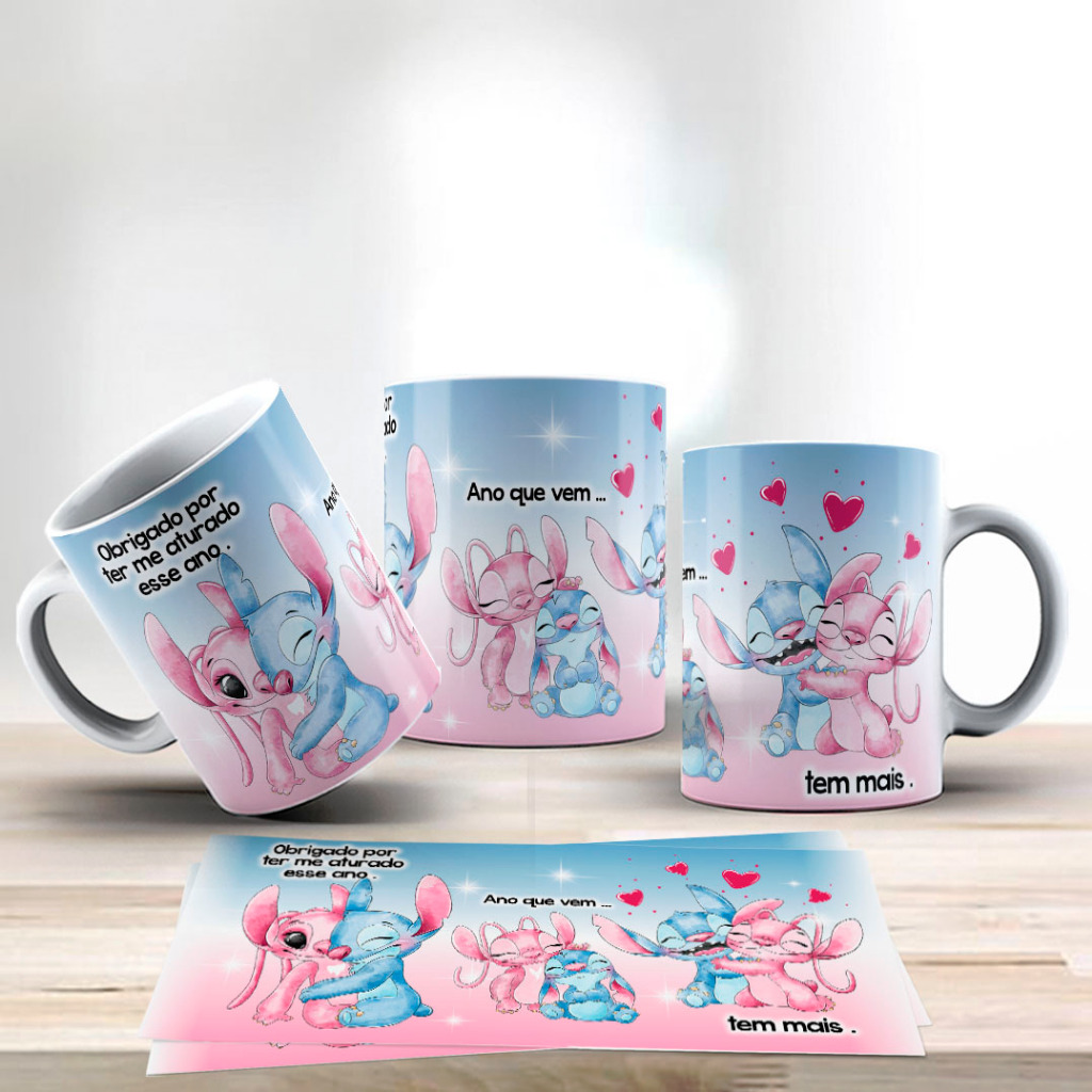 Caneca Personalizada Stitch - Angel + Frases engraçadas - Humor Stitch - Angel - Cerâmica - 325ml.