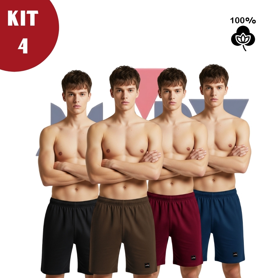Samba Canção Short Dormir Kit 4 Cuecas Malha Algodão Básico cores SORTIDAS CONFORTÁVEL