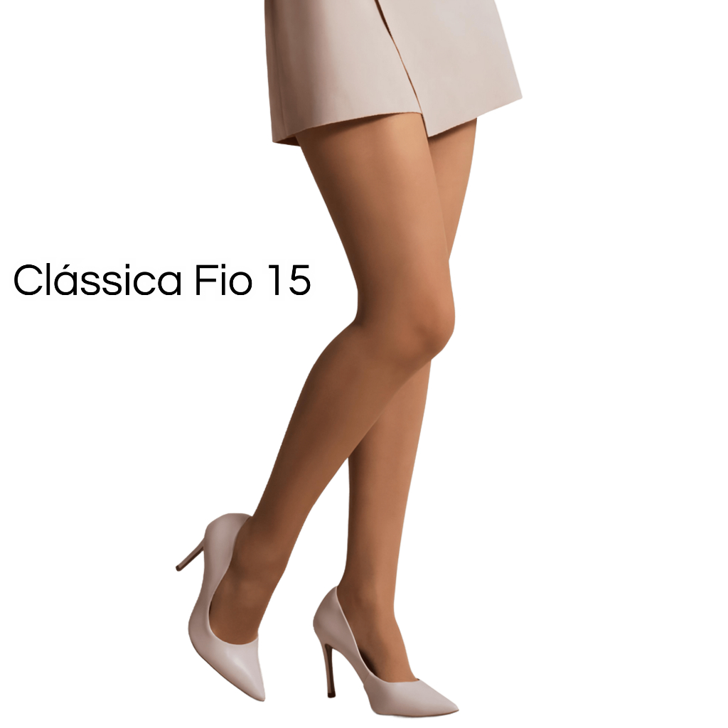 Meia Calça Feminina Fio 15 Transparente Selene Original Com Ponteira Basica Lisa