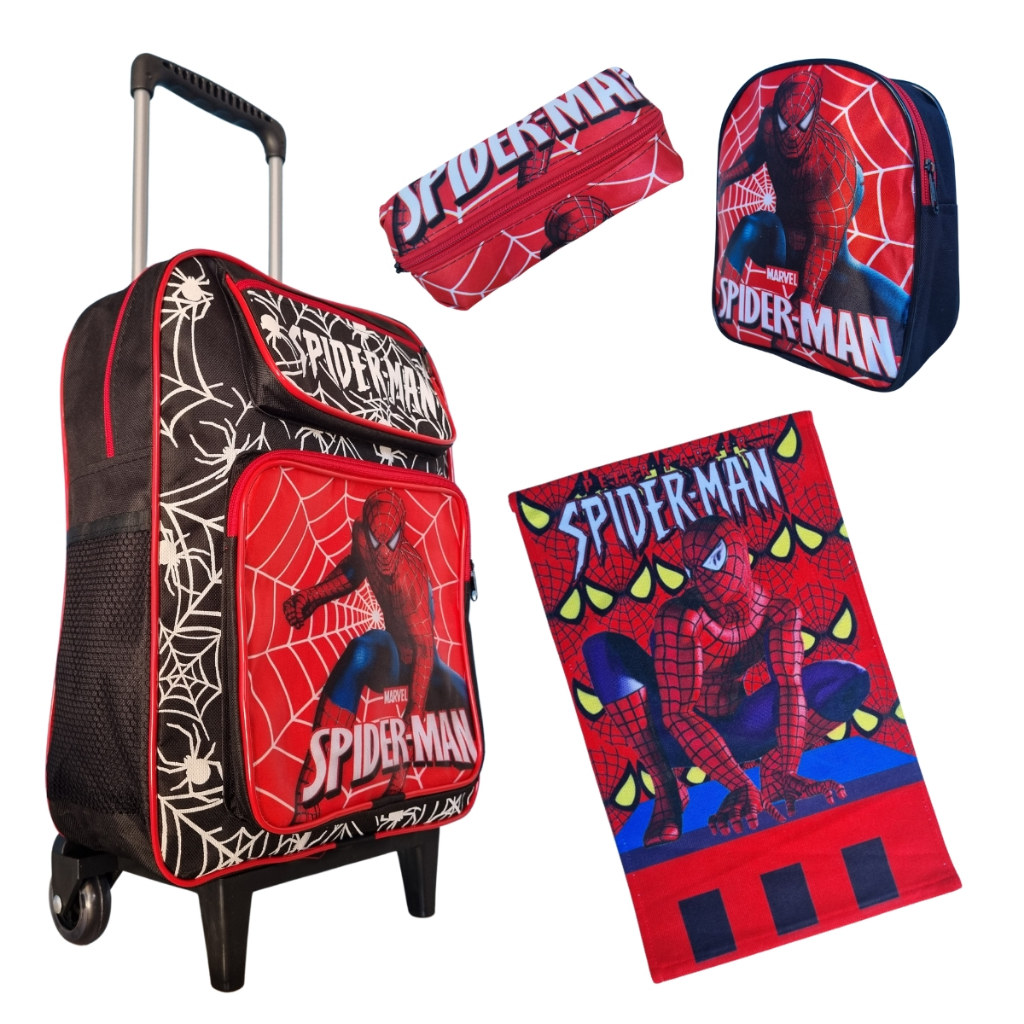Kit Bolsa Rodinha Mochila Infantil Homem aranha Lancheira Estojo Toalhinha Escola Meninos Crianças
