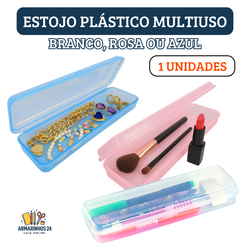 Estojo Plástico Multiuso Organizador Transparente Resistente Escolar