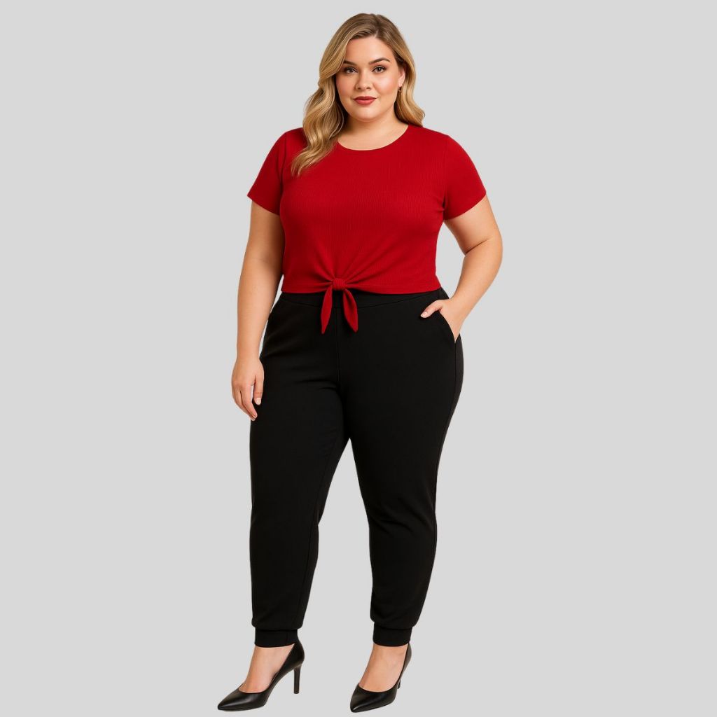 Conjunto Blusa e Calça Plus Size Feminino. Conjunto Plus Size Feminino no Crepe de Malha e Canelado. em Oferta na Shopee
