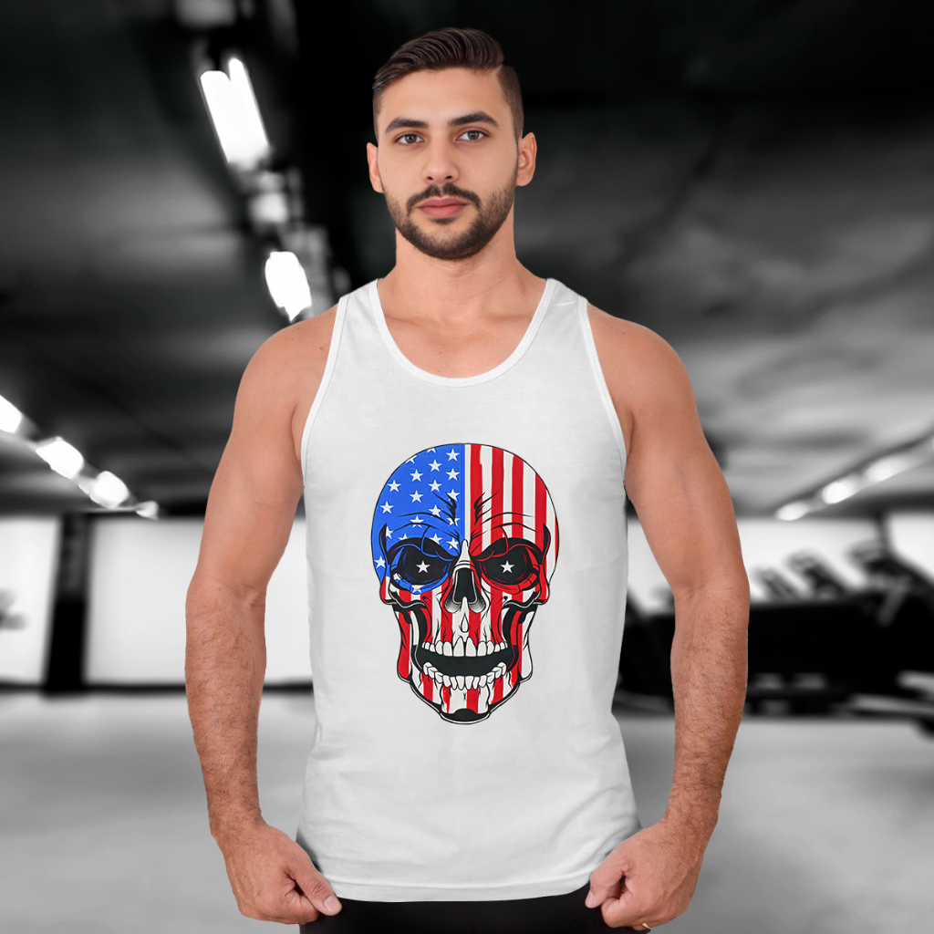 Camiseta Regata CAVEIRA USA  Camisa Masculina Academia 100% Algodão jbs