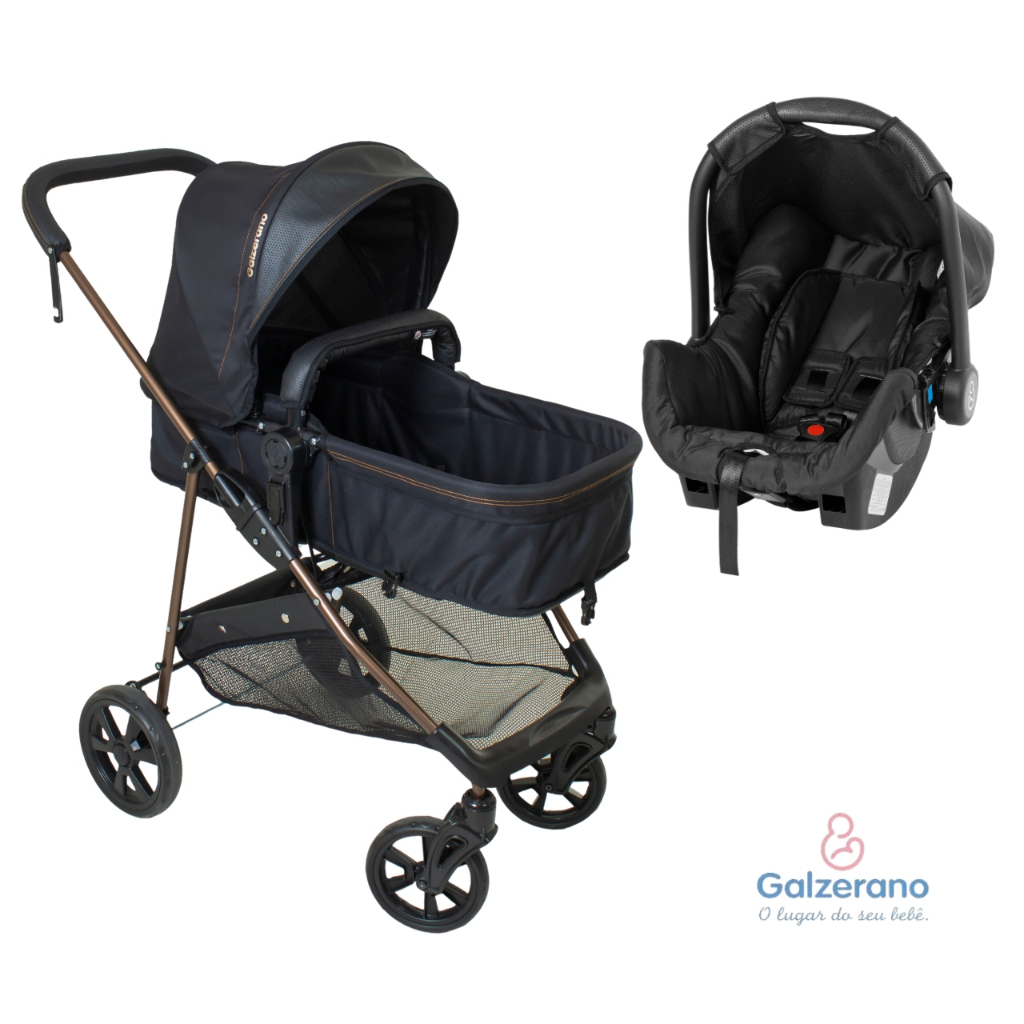 Carrinho de Bebê 3 em 1 Reversível + Bebê Conforto Galzerano Carro Infantil Napoli Passeio com Cinto