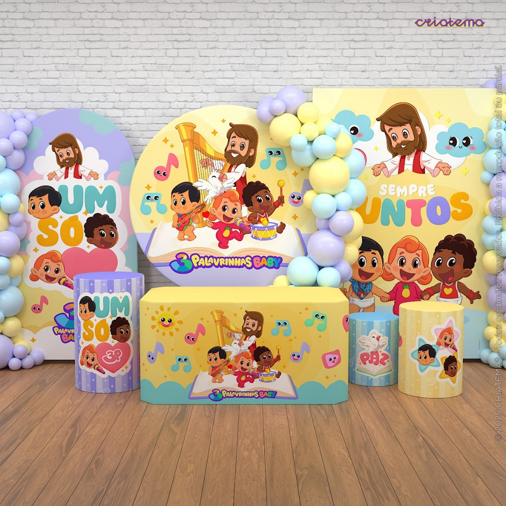 Decoração Festa 3 Palavrinhas: Painel de Festa 3 Palavrinhas E Capa Cilindro Sublimado Em Tecido Veste Fácil em Oferta na Shopee