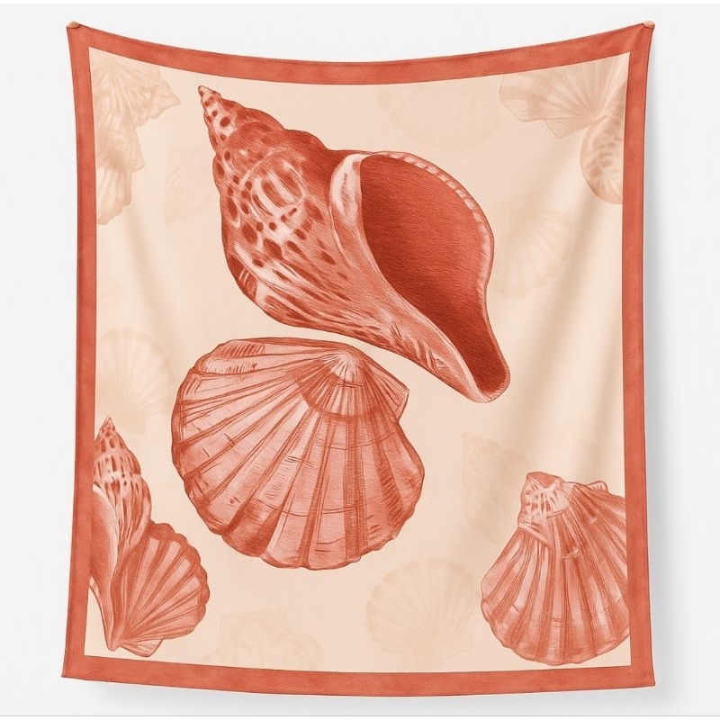 Pareô Praia e Canga Quadrada 1,45m x 1,45m – Estampa Conchas do Mar, Corte a Laser, Moda Praia, Saída de Praial