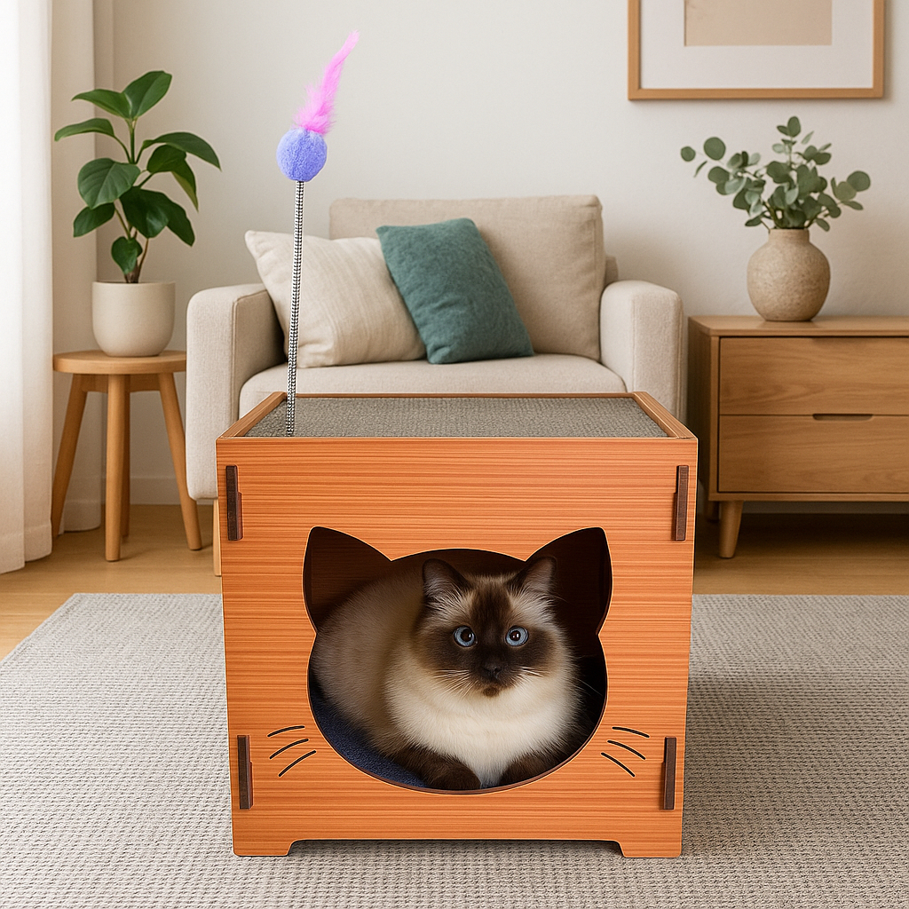 Nicho Toca Casinha Para Gato Mdf Com Carpete Arranhador Playgroud