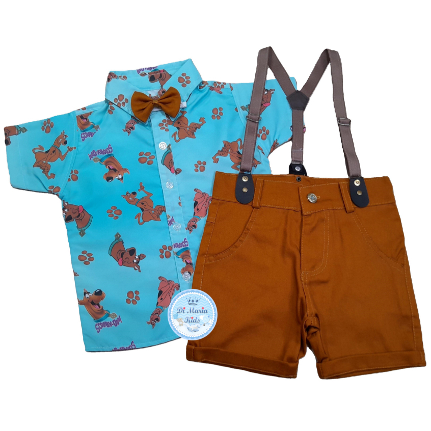 Conjunto Temático Scooby Camisa Short Suspensório Roupa bebe menino festa infantil Personagens