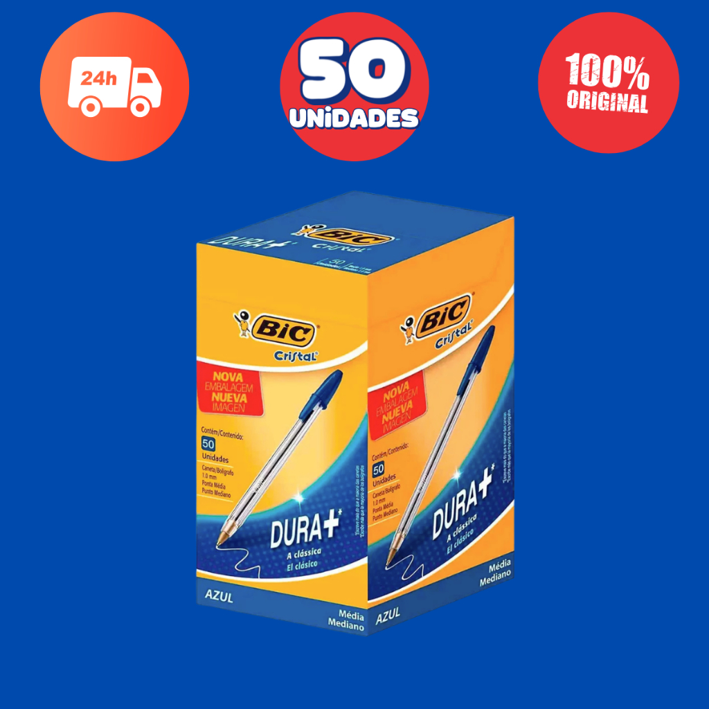 Caneta Bic 25 / 50 unidades Azul Preta Vermelho Cristal Colorida Volta as Aulas Diversos tamanhos